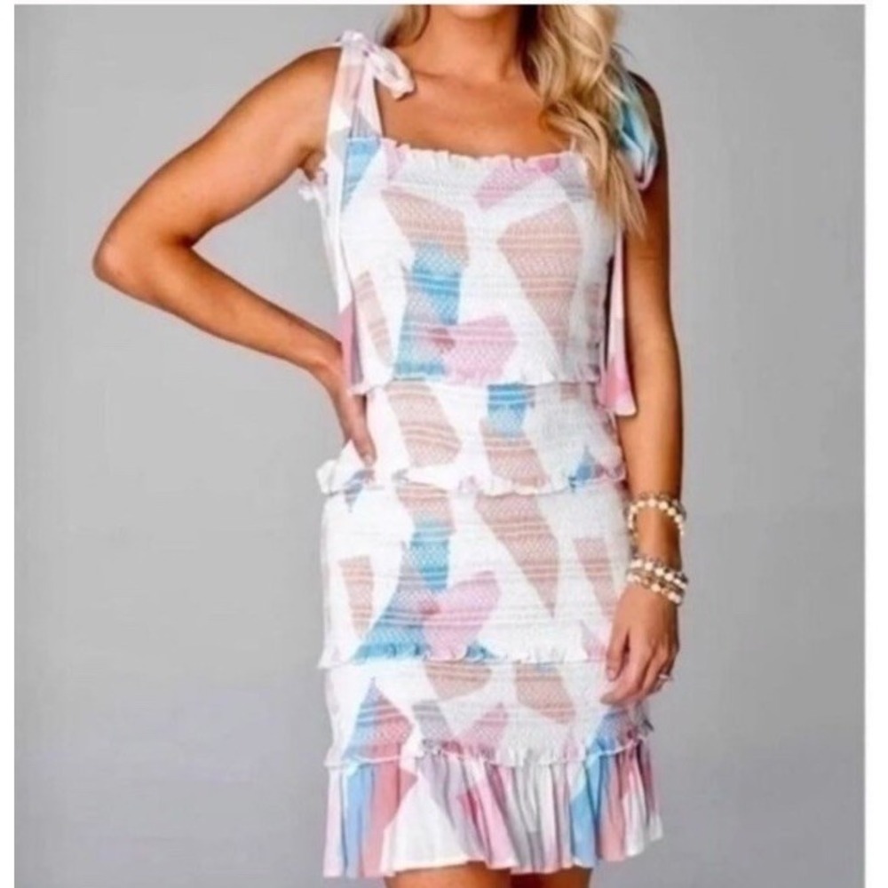 Buddy Love Laura Smocked Origami Multicolor Tiered Mini Dress Women's Size Small
